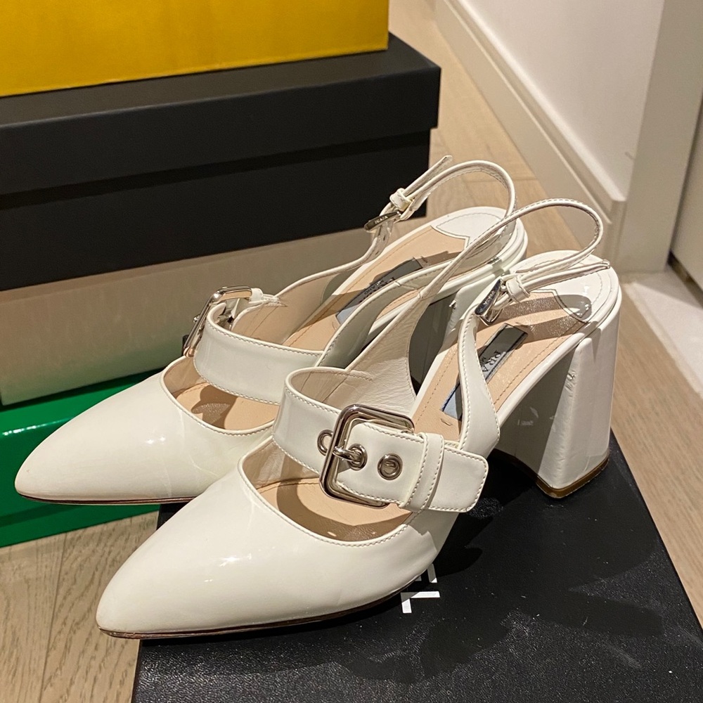 Prada White Heeled Shoes with Buckle
